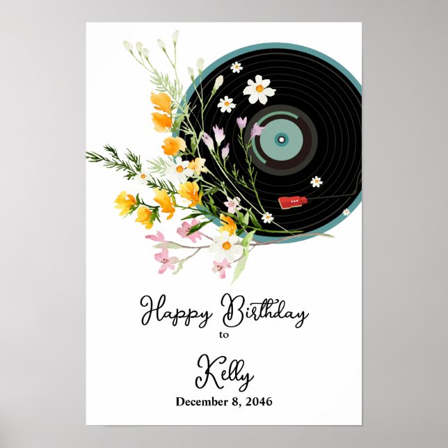 Vinyl Record,  Oldies Rustic music, flowers, adult Poster (Front)