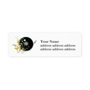 Vinyl Record,  Oldies Rustic music, flowers, adult Return Address Label