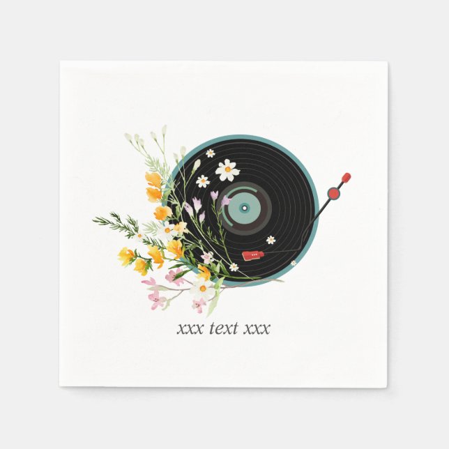 Vinyl Record,  Oldies Rustic music, flowers, Napkin (Front)