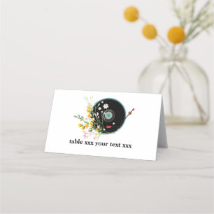 Vinyl Record,  Oldies Rustic music, flowers, Place Card