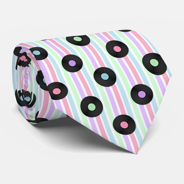 Vinyl Record Pastel Stripe Tie (Rolled)