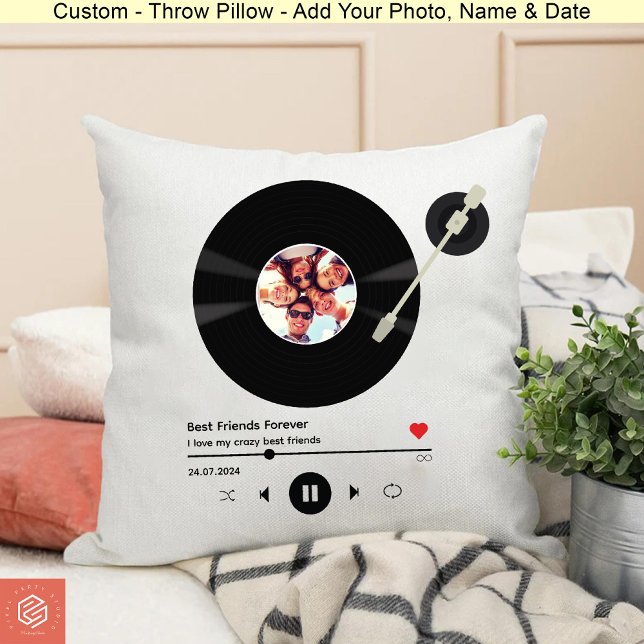 Vinyl Record Photo Best Friends Birthday Party Cushion (Vinyl Record Photo Best Friends Birthday Party Throw Pillow)