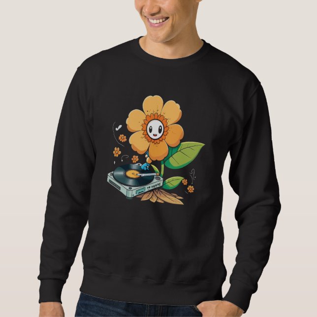 Vinyl Record Player Retro Flower Record Collector Sweatshirt (Front)
