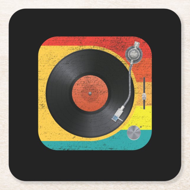 Vinyl Record Player Square Paper Coaster (Front)
