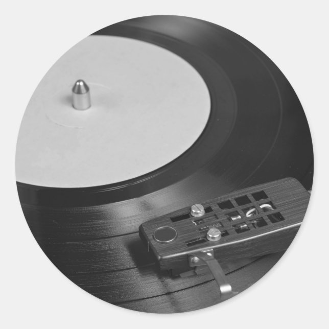 Vinyl Record Playing on a Turntable Overview Classic Round Sticker (Front)