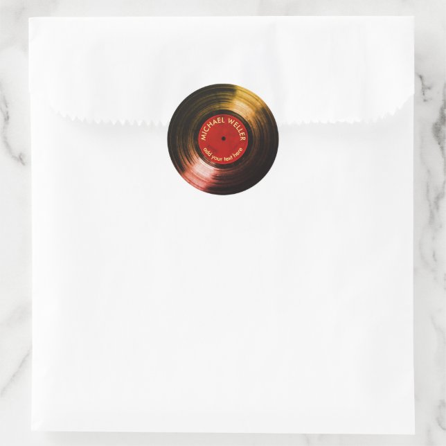 Vinyl Record RED Classic Round Sticker (Bag)
