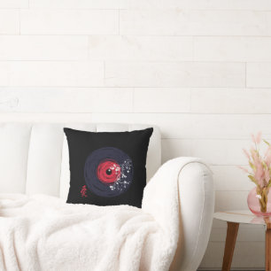 Vinyl Record Retro Grunge With Sakura Blossoms Cushion