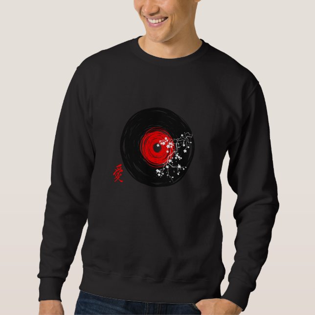 Vinyl Record Retro Grunge With Sakura Blossoms Sweatshirt (Front)