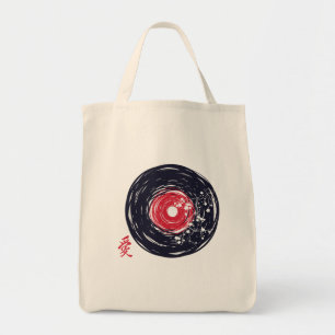 Vinyl Record Retro Grunge With Sakura Blossoms Tote Bag