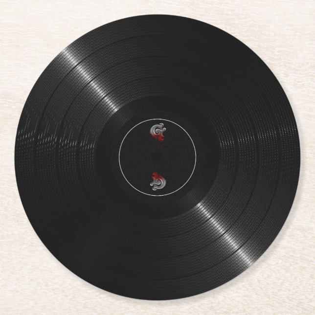 Vinyl record round paper coaster (Front)