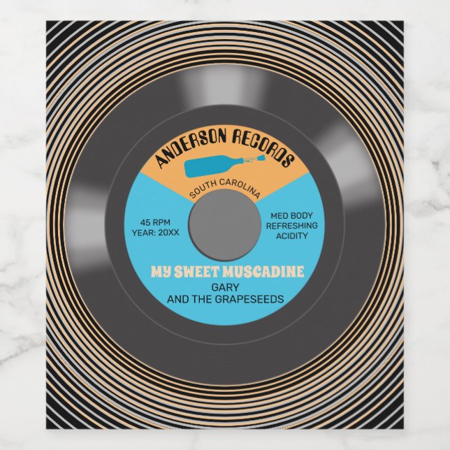 Vinyl record single personalised homemade wine label (Single Label)