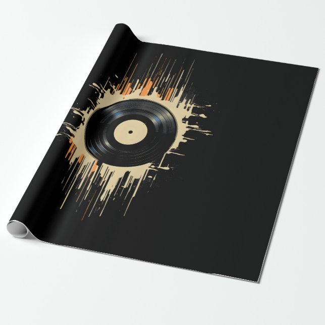Vinyl Record Splash Wrapping Paper (Unrolled)