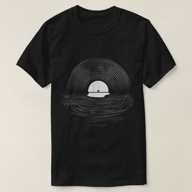 Vinyl Record Sunset Reflection Design T-Shirt (Design Front)