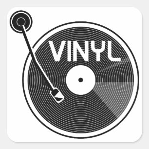 Vinyl Record Turntable Black and White Square Sticker