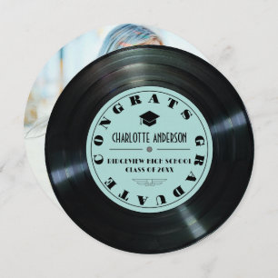 Vinyl Record Turquoise Graduation Announcement