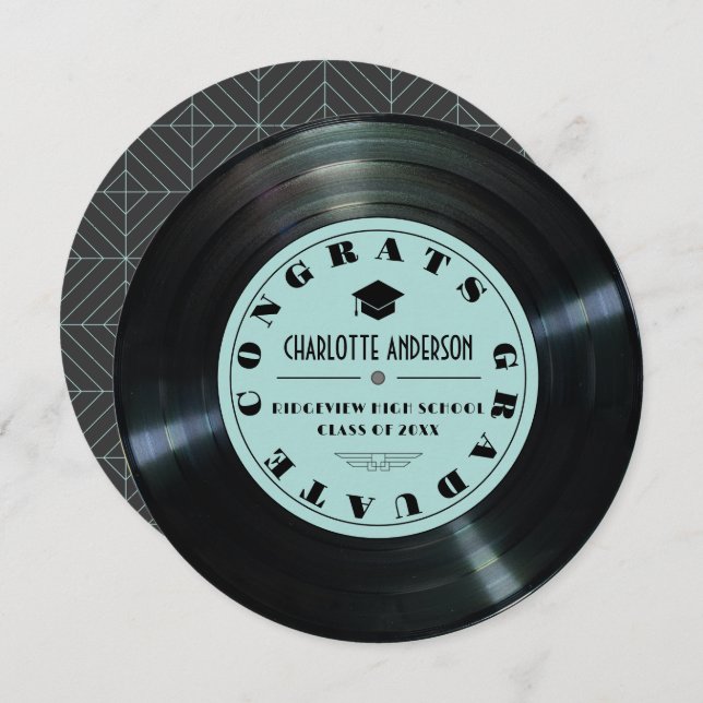 Vinyl Record Turquoise Graduation Announcement (Front/Back)