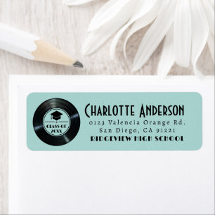 Vinyl Record Turquoise Graduation Return Address Label