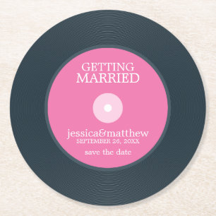 Vinyl Record Wedding Save the Date Wedding Round Paper Coaster