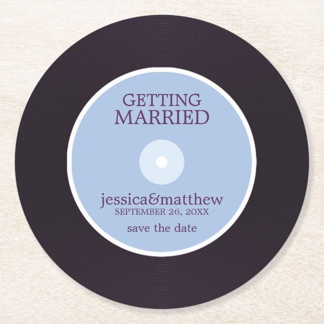 Vinyl Record Wedding Save the Date Wedding Round Paper Coaster (Front)