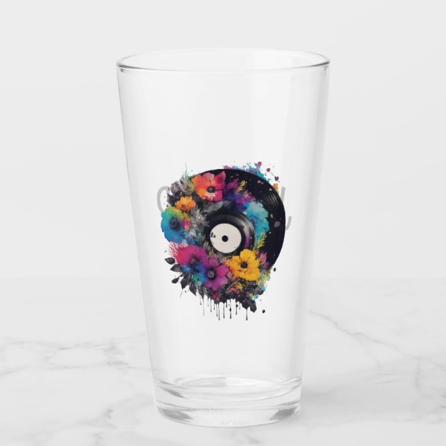 Vinyl record with colourful flowers glass (Front)