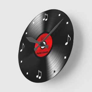 Vinyl Record with Music Notes Round Clock