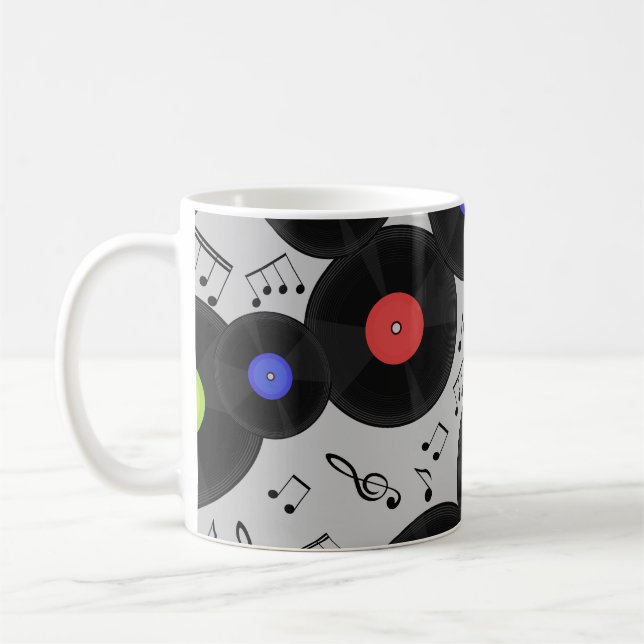 Vinyl Records: Music Note Pattern Coffee Mug (Left)