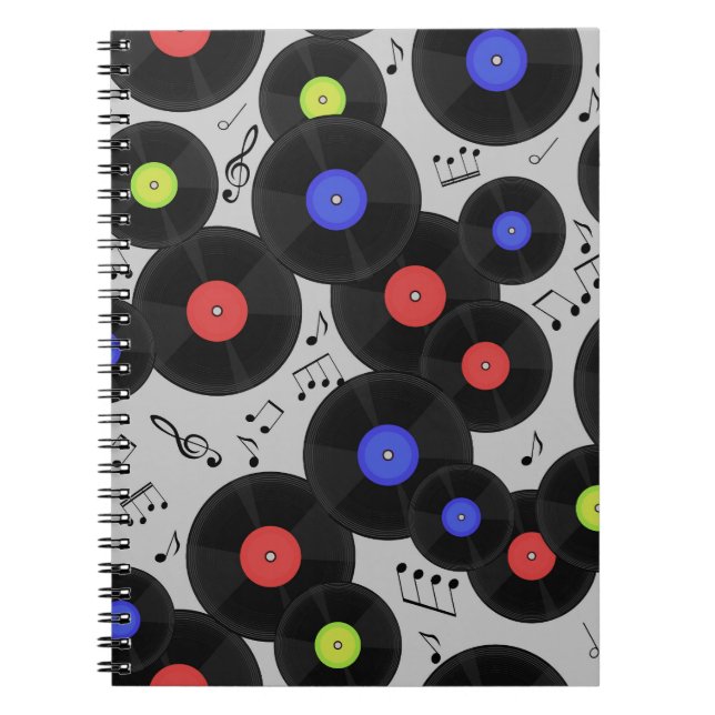 Vinyl Records: Music Note Pattern Notebook (Front)