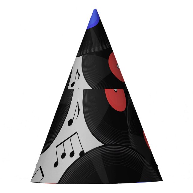 Vinyl Records: Music Note Pattern Party Hat (Front)