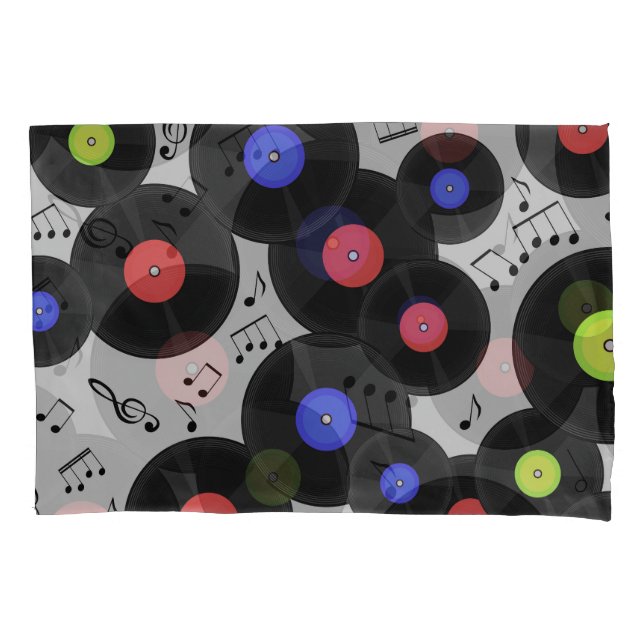 Vinyl Records: Music Note Pattern Pillowcase (Front)