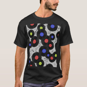 Vinyl Records: Music Note Pattern T-Shirt