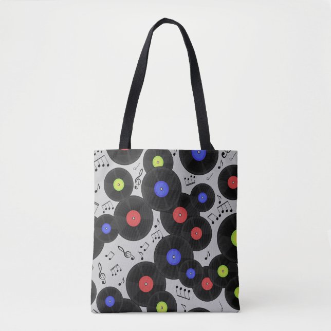 Vinyl Records: Music Note Pattern Tote Bag (Front)