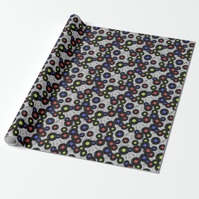 Vinyl Records: Music Note Pattern Wrapping Paper (Unrolled)