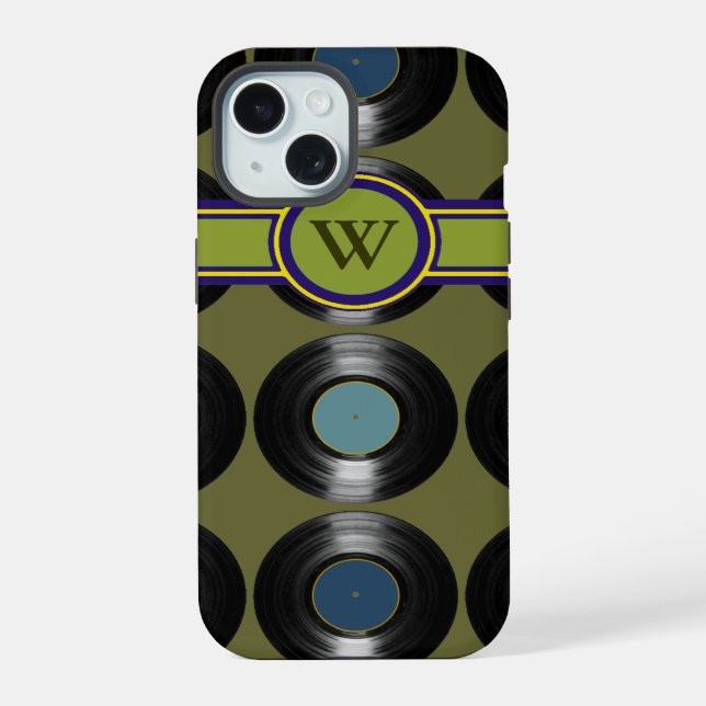 Vinyl Records name initial iPhone 15 Case (Back)