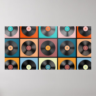Vinyl Records. Retro LP Discs Set vintage Illustra Poster