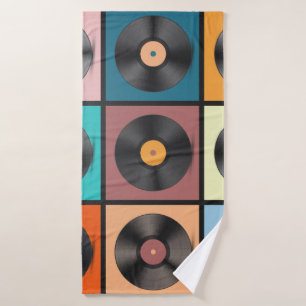Vinyl records: retro LP set. Bath Towel