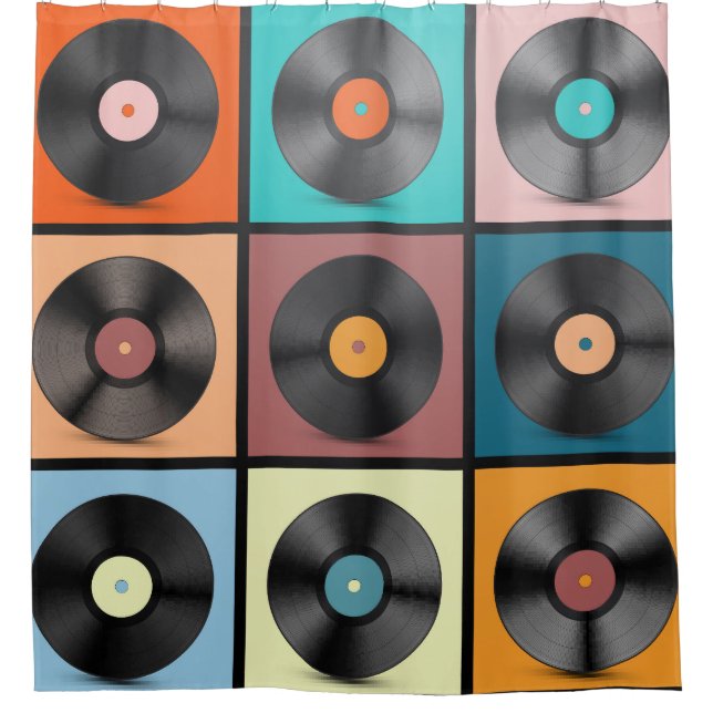 Vinyl records: retro LP set. Shower Curtain (Front)