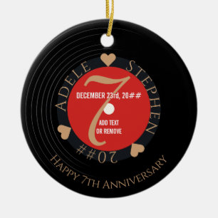 Vinyl Romantic 7th Copper Wedding Anniversary Ceramic Ornament