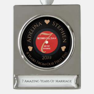 Vinyl Romantic 7th Copper Wedding Anniversary Silver Plated Banner Ornament