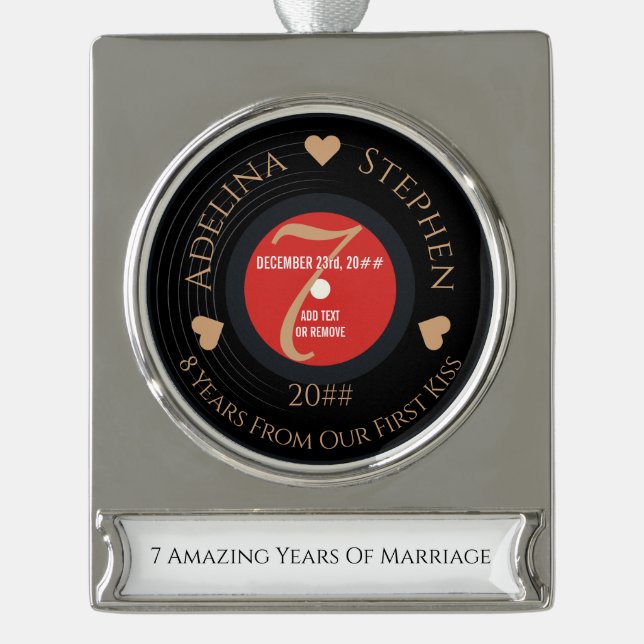 Vinyl Romantic 7th Copper Wedding Anniversary Silver Plated Banner Ornament (Front)
