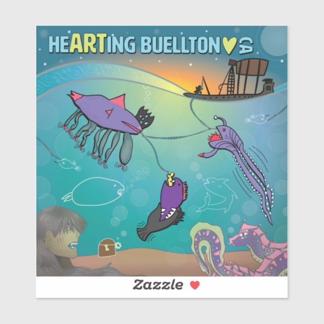 Vinyl Sticker -Fishing for Monsters- Buellton.Art  (Sheet)