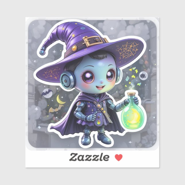 Vinyl Sticker Kawaii Witch Robot with Magic Potion (Sheet)