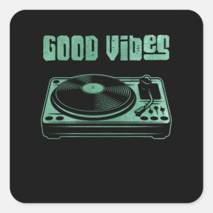 Vinyl Turntable DJ Record Square Sticker