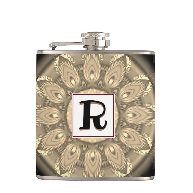 Vinyl wrapped custom hip flask sepia psychedelia (Front)