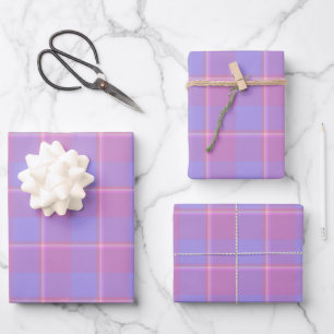 Viola and Dull Lavender Plaid Pink Purple Wrapping Paper Sheet