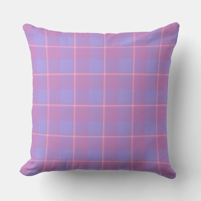 Viola and Dull Lavender Plaid Purple Pink Cushion (Front)