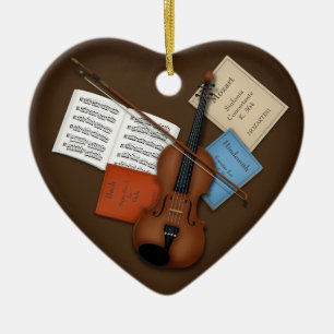 Viola & Bow on Pile of Music Books Personalized Ceramic Ornament