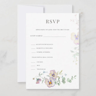 Viola & Eucalyptus Floral Wedding RSVP  Card