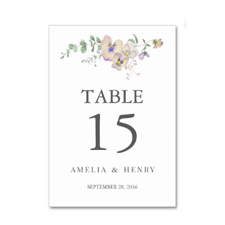 Viola & Eucalyptus Floral Wedding Table Number