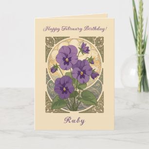 Viola February Birthday Flowers Art Nouveau Style Card