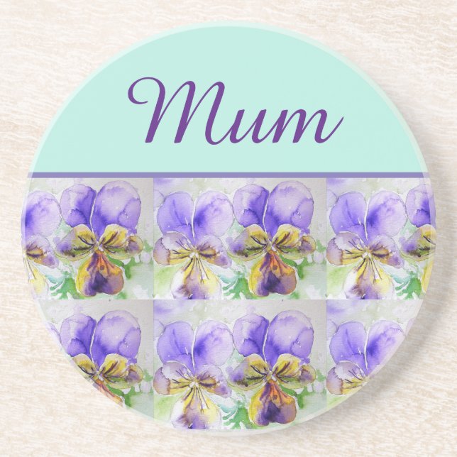 Viola Flower Aqua Stripe floral Mom Mothers Day  Coaster (Front)